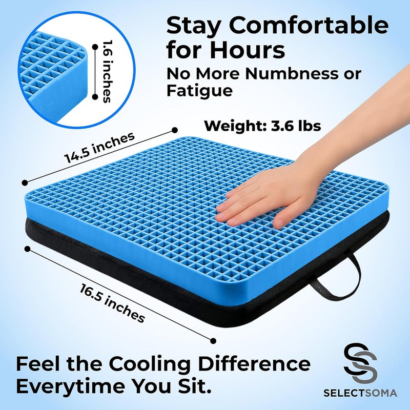 SelectSoma Travel Gel Seat Cushion for Long Sitting - Travel Pad for Car, Truck, Office Chair, Wheelchair - Cooling Gel Cushion for Sciatica, Tailbone, Back Pain, and Pressure Relief - Image 5