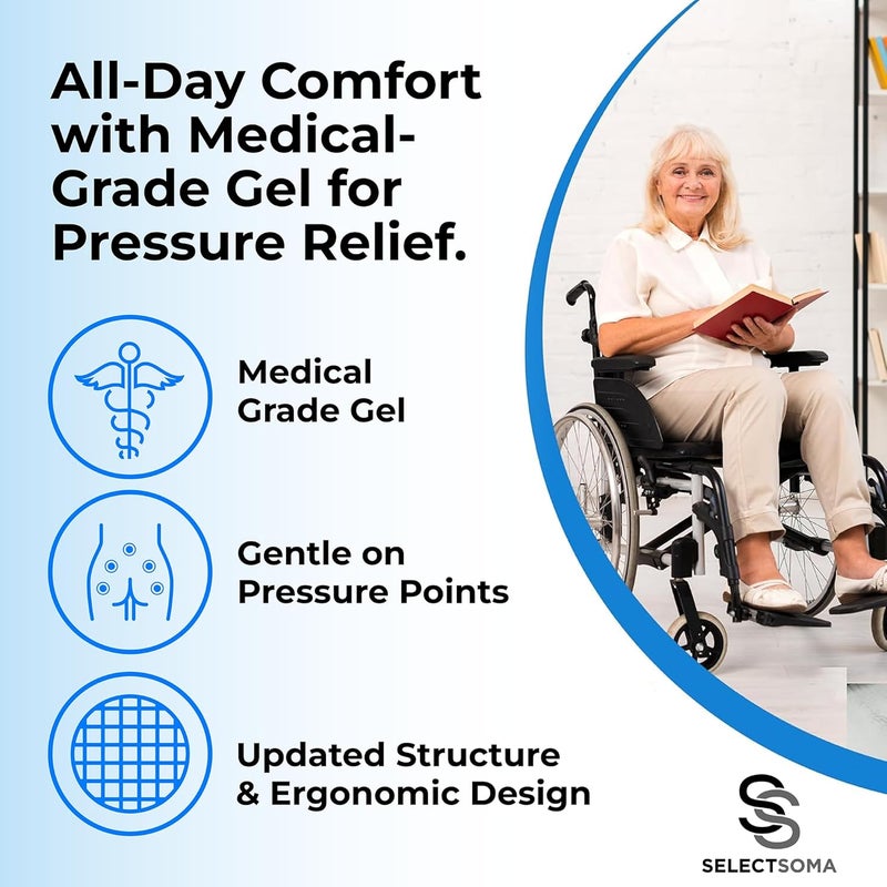 SelectSoma Travel Gel Seat Cushion for Long Sitting - Travel Pad for Car, Truck, Office Chair, Wheelchair - Cooling Gel Cushion for Sciatica, Tailbone, Back Pain, and Pressure Relief - Image 4