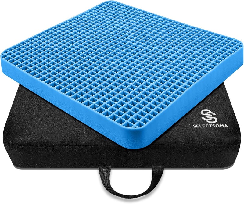 SelectSoma Travel Gel Seat Cushion for Long Sitting - Travel Pad for Car, Truck, Office Chair, Wheelchair - Cooling Gel Cushion for Sciatica, Tailbone, Back Pain, and Pressure Relief - Image 1