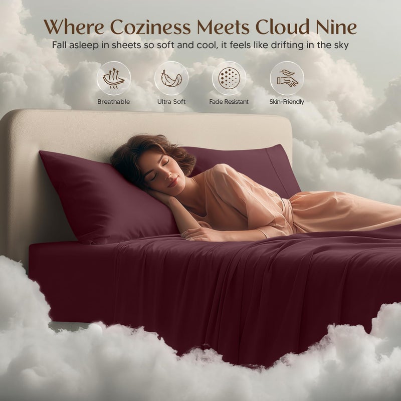 Utopia Bedding Queen Sheet Set â€“ 4 Piece Bed Sheets for Queen Size Bed, Soft and Breathable Microfiber, Includes 1 Fitted Sheet, 1 Flat Sheet and 2 Pillowcases (Burgundy) - Image 4