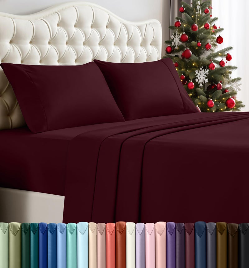Utopia Bedding Queen Sheet Set â€“ 4 Piece Bed Sheets for Queen Size Bed, Soft and Breathable Microfiber, Includes 1 Fitted Sheet, 1 Flat Sheet and 2 Pillowcases (Burgundy) - Image 1