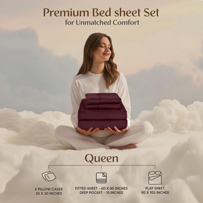 Utopia Bedding Queen Sheet Set â€“ 4 Piece Bed Sheets for Queen Size Bed, Soft and Breathable Microfiber, Includes 1 Fitted Sheet, 1 Flat Sheet and 2 Pillowcases (Burgundy) - Image 2