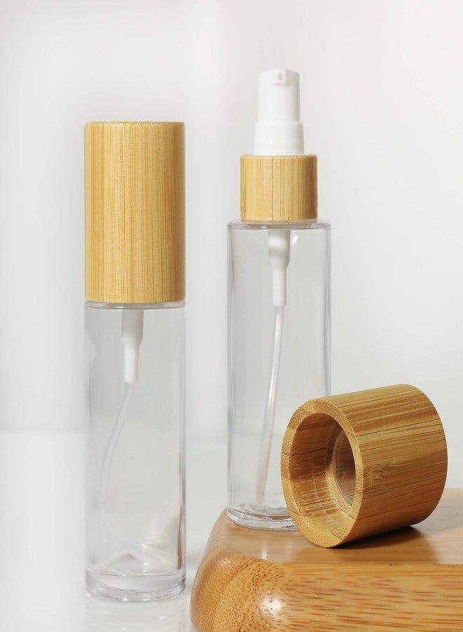 COSIDEA 6 pcs Empty 1.67oz / 50ml bamboo lids Clear glass bottle with lotion pump dispenser, refillable emulsion cosmetic cream Serum bottles, toiletries refill travel container - Image 5
