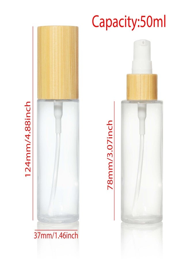 COSIDEA 6 pcs Empty 1.67oz / 50ml bamboo lids Clear glass bottle with lotion pump dispenser, refillable emulsion cosmetic cream Serum bottles, toiletries refill travel container - Image 2