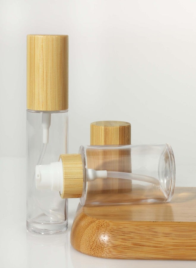 COSIDEA 6 pcs Empty 1.67oz / 50ml bamboo lids Clear glass bottle with lotion pump dispenser, refillable emulsion cosmetic cream Serum bottles, toiletries refill travel container - Image 4