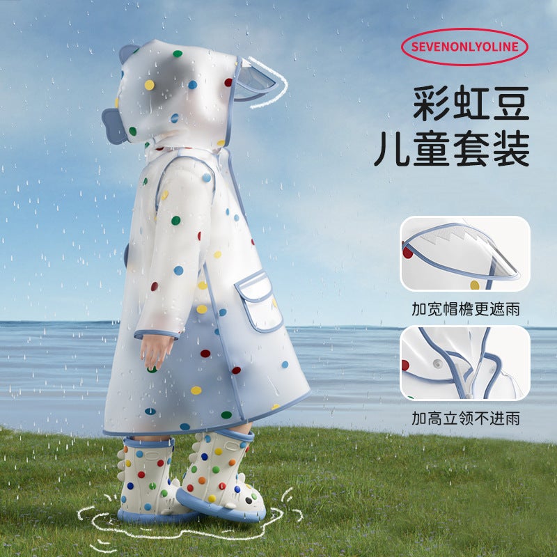 Tiktok Little Red Book Explosions Rainbow Bean Shark Children'S Rain Boots Children'S Raincoat Suit 24 Years New Baby Rain Boots - Image 2