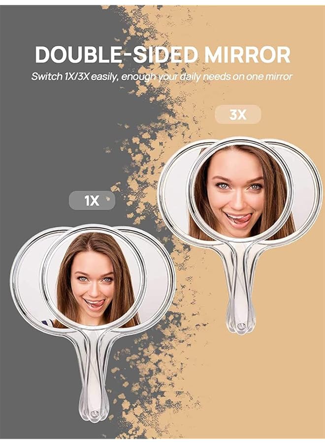 erorex Hand Mirror Double Sided Handheld Mirror 1X 3X Magnifying Mirror With Handle Set Of 3 Clear - Image 2