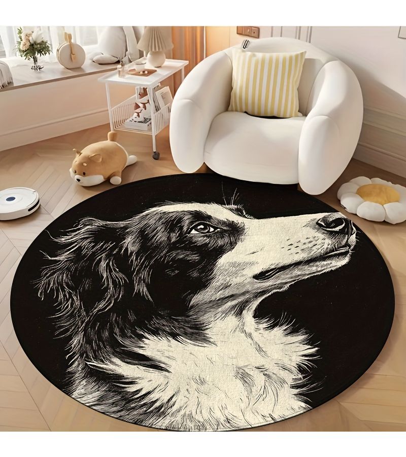 1pc Vintage Borzoi Dog Breed Round Rug Mat 80x80cm 31.5 x 31.5 Inch Machine Washable Floor Carpet Suitable for Living Room Bedroom Bathroom Home Decor Holiday Decoration Available in Multiple Sizes - Image 1