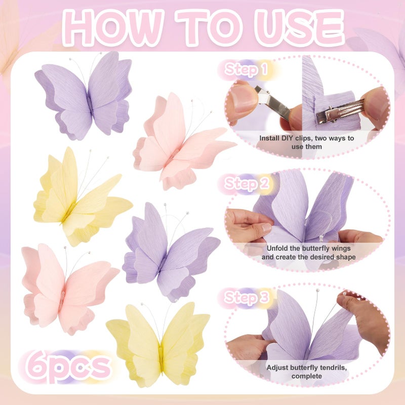 SUNBEAUTY Butterfly Party Decorations Hanging Butterfly Decorations 6Pcs Crepe Paper Garden 3D Butterflies Decor Pastel Paper Butterflies Decoration for Wedding Baby Shower Birthday Party Room Decor - Image 4