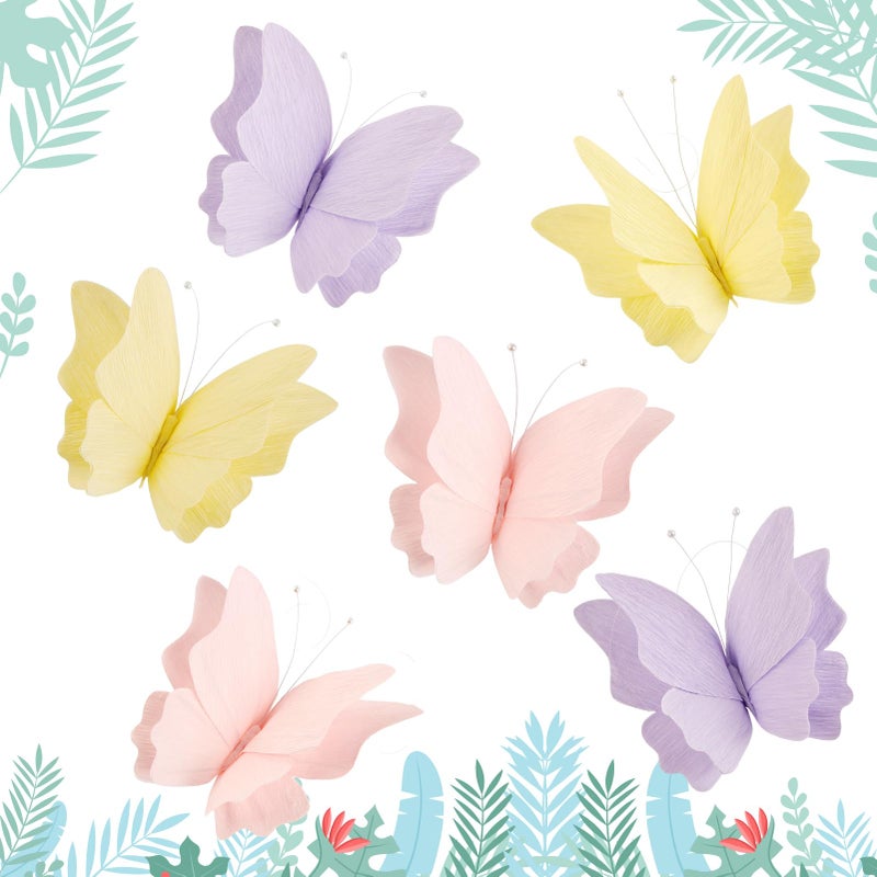SUNBEAUTY Butterfly Party Decorations Hanging Butterfly Decorations 6Pcs Crepe Paper Garden 3D Butterflies Decor Pastel Paper Butterflies Decoration for Wedding Baby Shower Birthday Party Room Decor - Image 1