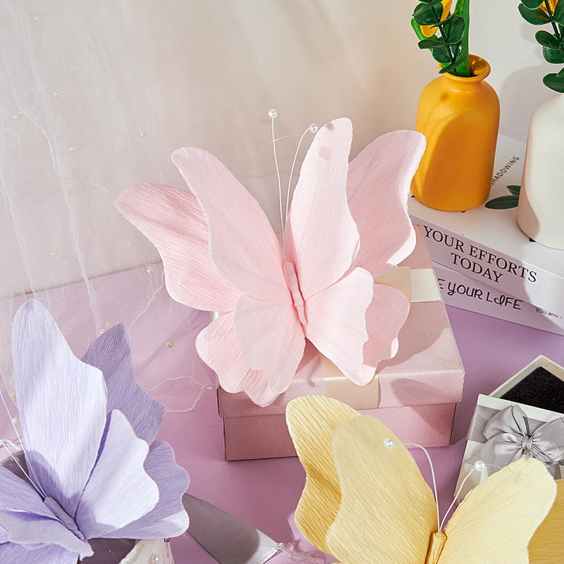 SUNBEAUTY Butterfly Party Decorations Hanging Butterfly Decorations 6Pcs Crepe Paper Garden 3D Butterflies Decor Pastel Paper Butterflies Decoration for Wedding Baby Shower Birthday Party Room Decor - Image 5