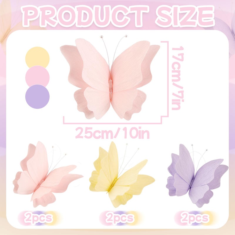 SUNBEAUTY Butterfly Party Decorations Hanging Butterfly Decorations 6Pcs Crepe Paper Garden 3D Butterflies Decor Pastel Paper Butterflies Decoration for Wedding Baby Shower Birthday Party Room Decor - Image 3