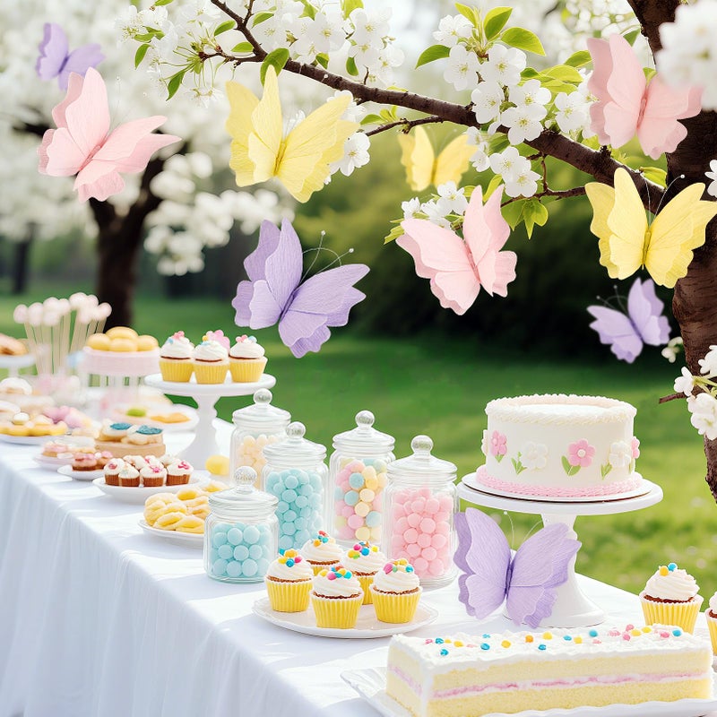 SUNBEAUTY Butterfly Party Decorations Hanging Butterfly Decorations 6Pcs Crepe Paper Garden 3D Butterflies Decor Pastel Paper Butterflies Decoration for Wedding Baby Shower Birthday Party Room Decor - Image 2
