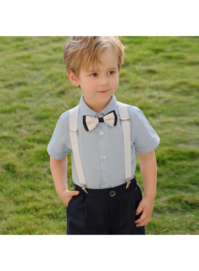 Luobobeibei Children's Summer Short-sleeve Shirt And Suspender Shorts Set, Boys' Children's Day Formal Wear, Navy Blue Four-piece Set, Size 120 - Image 3
