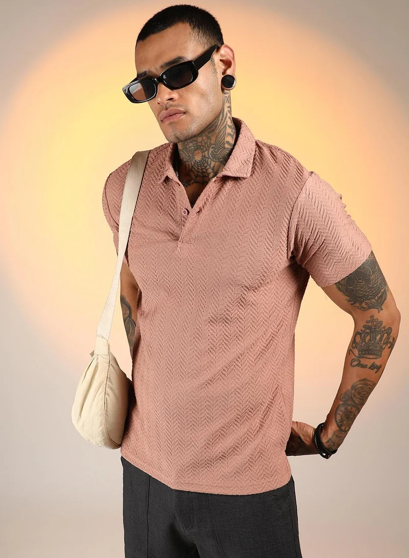 Men's Coral Orange Chevron Polo T-Shirt