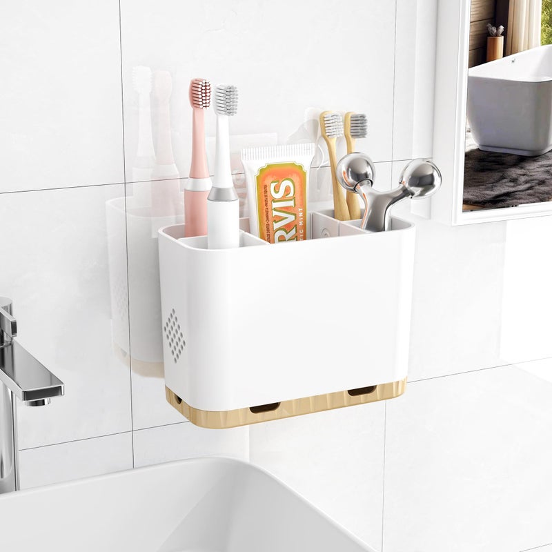 Homtalker Toothbrush and Toothpaste Holders for Bathrooms Countertop - Detachable 5 Slots Kids Electric Toothbrush Holders Set Wall Mounted with Removable Dividers for Bathroom Decor and Accessories Organizer - Image 1