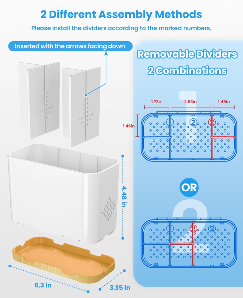 Homtalker Toothbrush and Toothpaste Holders for Bathrooms Countertop - Detachable 5 Slots Kids Electric Toothbrush Holders Set Wall Mounted with Removable Dividers for Bathroom Decor and Accessories Organizer - Image 2