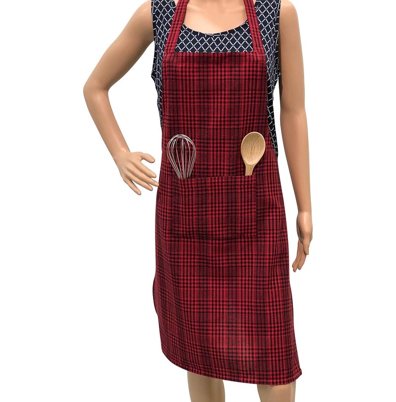 PIXEL HOME Cotton Apron with Front Center Pocket - Red Stripe - Image 1