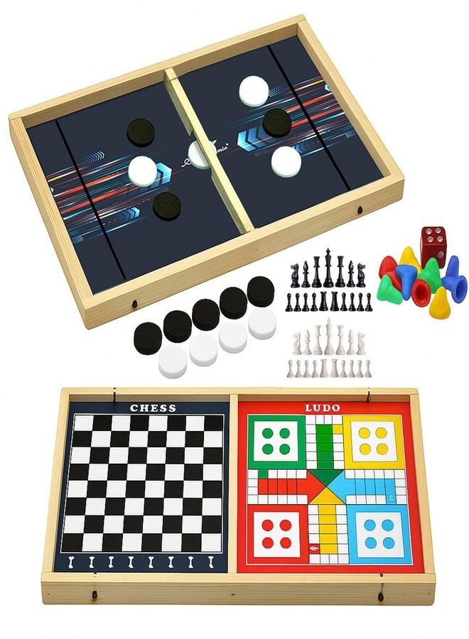 Niku 3-in-1 Fastest Finger First Wooden Board Game Toy for Kids Boy Girl | 3 Games - String Hockey Fastest Finger, Ludo, Chess | Double Sided | Birthday Gift | Family Game - Image 1