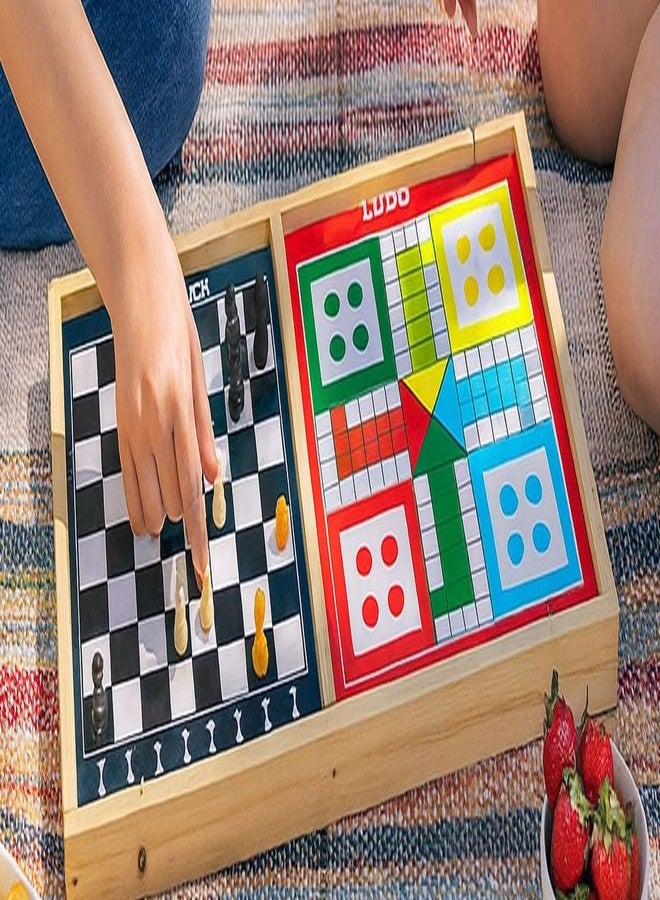 Niku 3-in-1 Fastest Finger First Wooden Board Game Toy for Kids Boy Girl | 3 Games - String Hockey Fastest Finger, Ludo, Chess | Double Sided | Birthday Gift | Family Game - Image 2