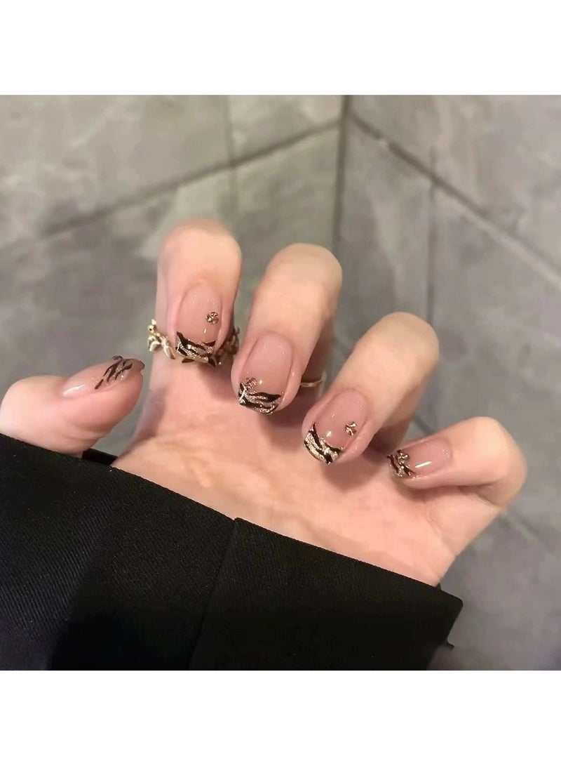 Goolsky Short Press On Nails Y2K – Cat Eye Zebra Print Removable Fake Nails Summer Trendy Nail Tips, 24pcs, Streetwear/Casual Wear - Image 1