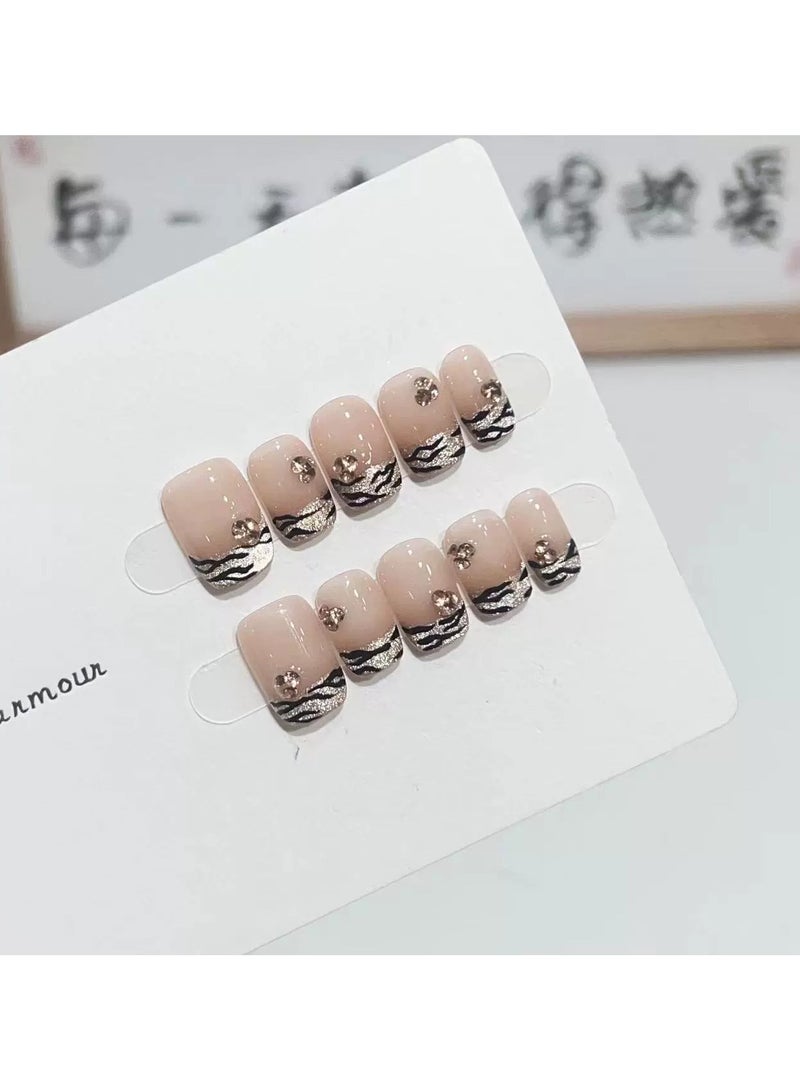 Goolsky Short Press On Nails Y2K – Cat Eye Zebra Print Removable Fake Nails Summer Trendy Nail Tips, 24pcs, Streetwear/Casual Wear - Image 4