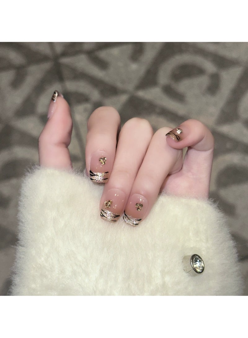 Goolsky Short Press On Nails Y2K – Cat Eye Zebra Print Removable Fake Nails Summer Trendy Nail Tips, 24pcs, Streetwear/Casual Wear - Image 3