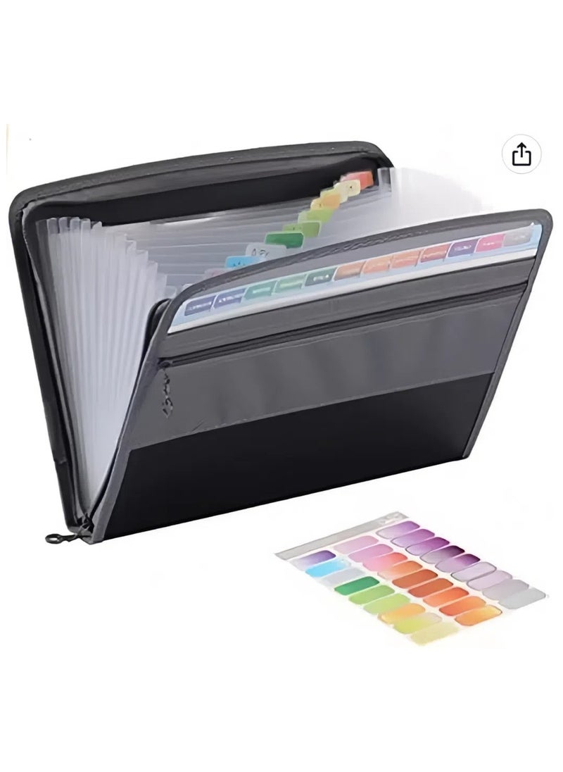 General 13 Pockets Portable File Organiser,A4 Water Resistant Expanding File Folders for Paperwork, Fireproof Accordion Document Organiser with Tabs,Sticky Labels and Zipper Closure  - Image 1