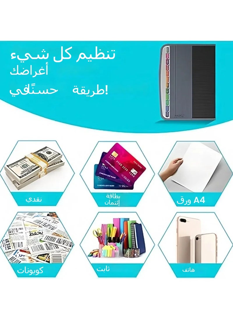 General 13 Pockets Portable File Organiser,A4 Water Resistant Expanding File Folders for Paperwork, Fireproof Accordion Document Organiser with Tabs,Sticky Labels and Zipper Closure  - Image 3