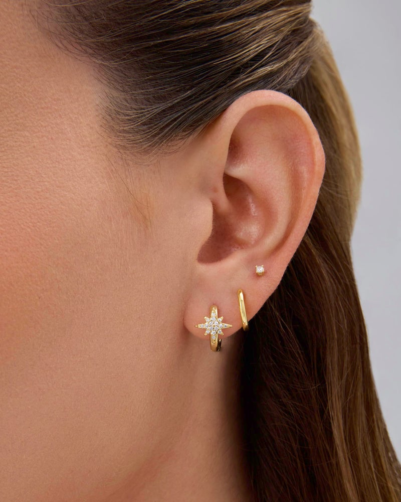 PAVOI Rhodium Plated 925 Sterling Silver Posts Small Huggie Hoop Earrings for Women - Trendy Celestial North Star Hoop Earrings - Cubic Zirconia Cute Gold Motif Jewelry - Image 2
