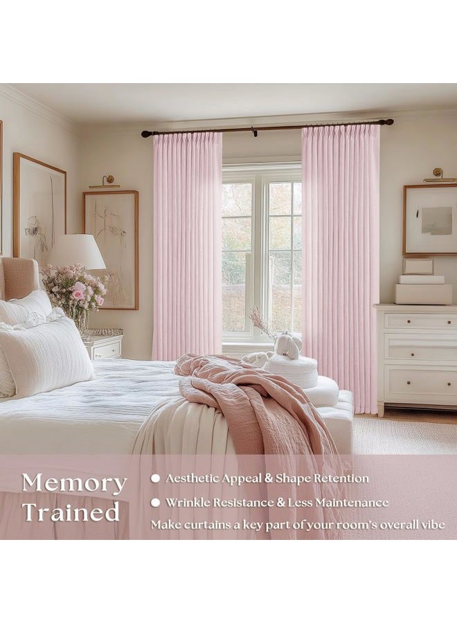 TWODRAPES Dusty Pink Linen Pinch Pleated Curtains 90 Inch Length 2 Panels for Girls Bedroom Nursery Kids Soft Thick Linen Window Curtains 90 Inches Long Semi Sheer Light Filtering for Living Room Blush Pink - Image 2