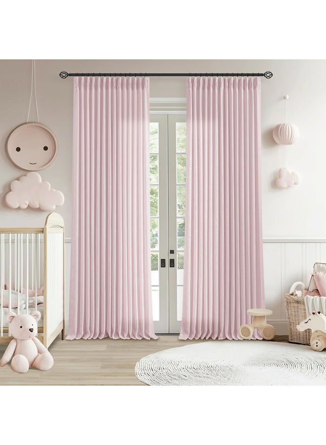 TWODRAPES Dusty Pink Linen Pinch Pleated Curtains 90 Inch Length 2 Panels for Girls Bedroom Nursery Kids Soft Thick Linen Window Curtains 90 Inches Long Semi Sheer Light Filtering for Living Room Blush Pink - Image 1