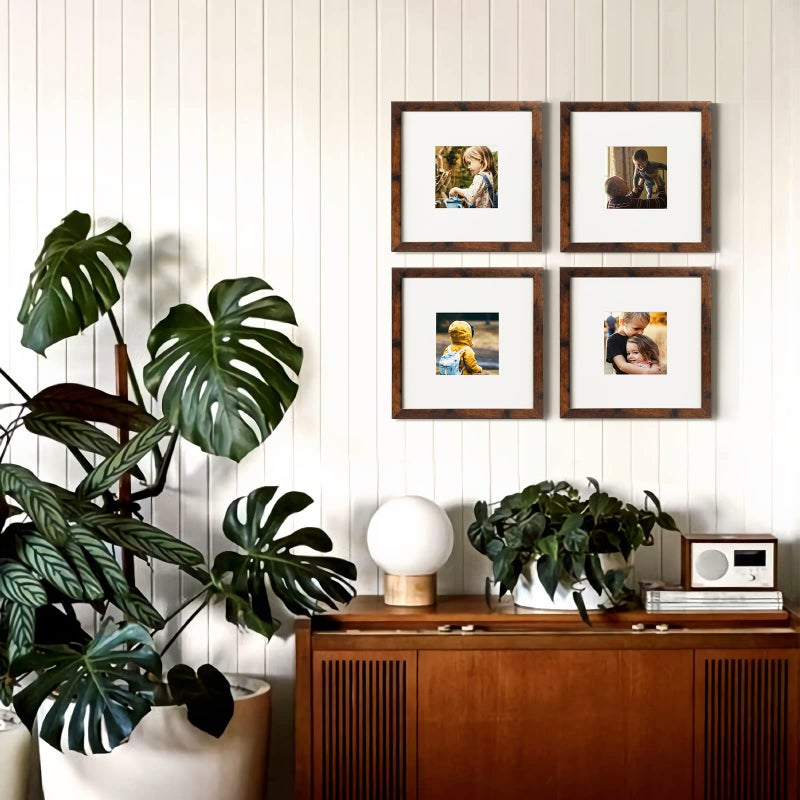 KINLINK 8x8 Picture Frames Rustic Brown  Square Photo Frames with Plexiglass  Composite Wood Picture Frames for Tabletop and Wall Mounting Display  Set of 4 - Image 4
