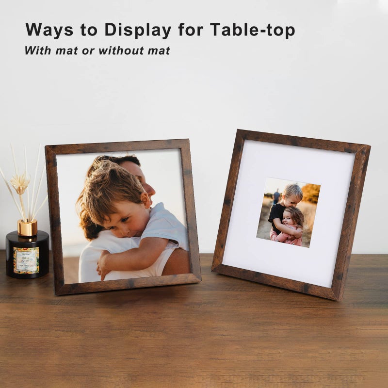 KINLINK 8x8 Picture Frames Rustic Brown  Square Photo Frames with Plexiglass  Composite Wood Picture Frames for Tabletop and Wall Mounting Display  Set of 4 - Image 5