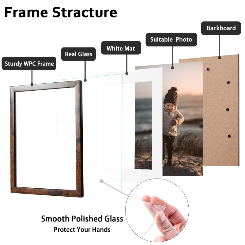 KINLINK 8x8 Picture Frames Rustic Brown  Square Photo Frames with Plexiglass  Composite Wood Picture Frames for Tabletop and Wall Mounting Display  Set of 4 - Image 3