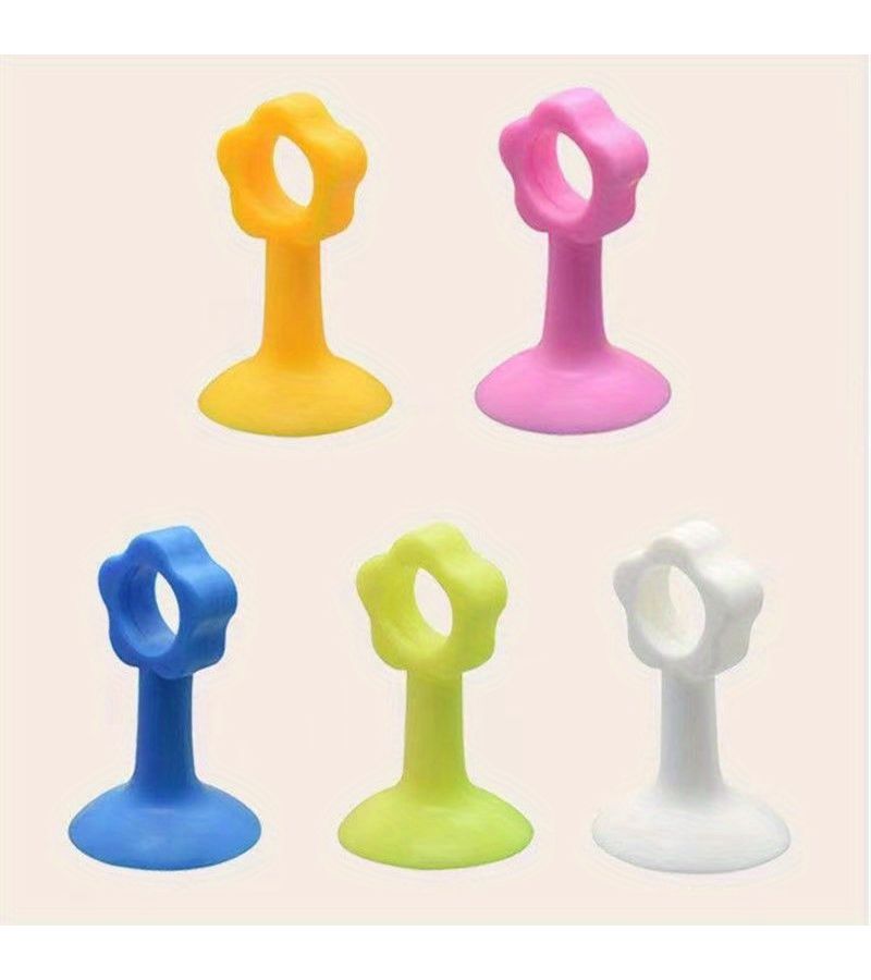 5 Pack Door Stoppers No Drill Bumper Set Yellow Blue Pink White Green Bathroom Bedroom Quiet - Image 1