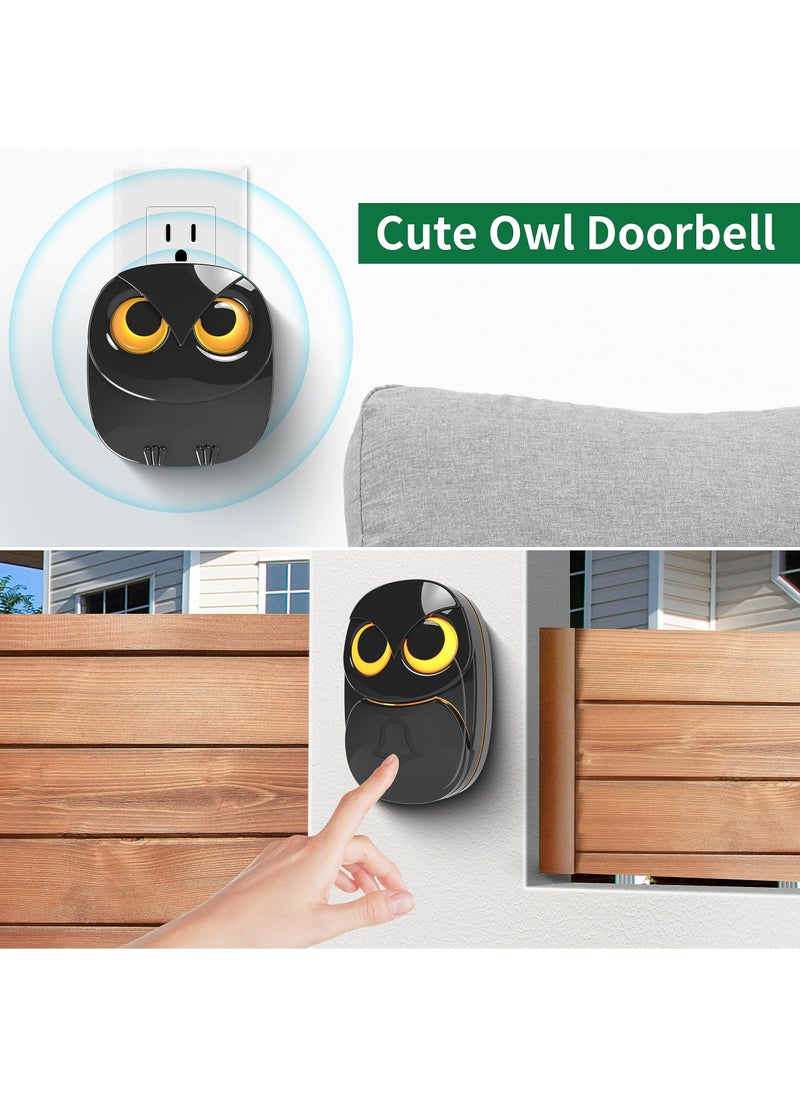 Y&D Cute Owl Wireless Doorbell, Weatherproof Doorbells with LED Flash for Home, 1000 Feet Long Range, Easy Installation, 1 Receivers + Transmitters, Black  - Image 2