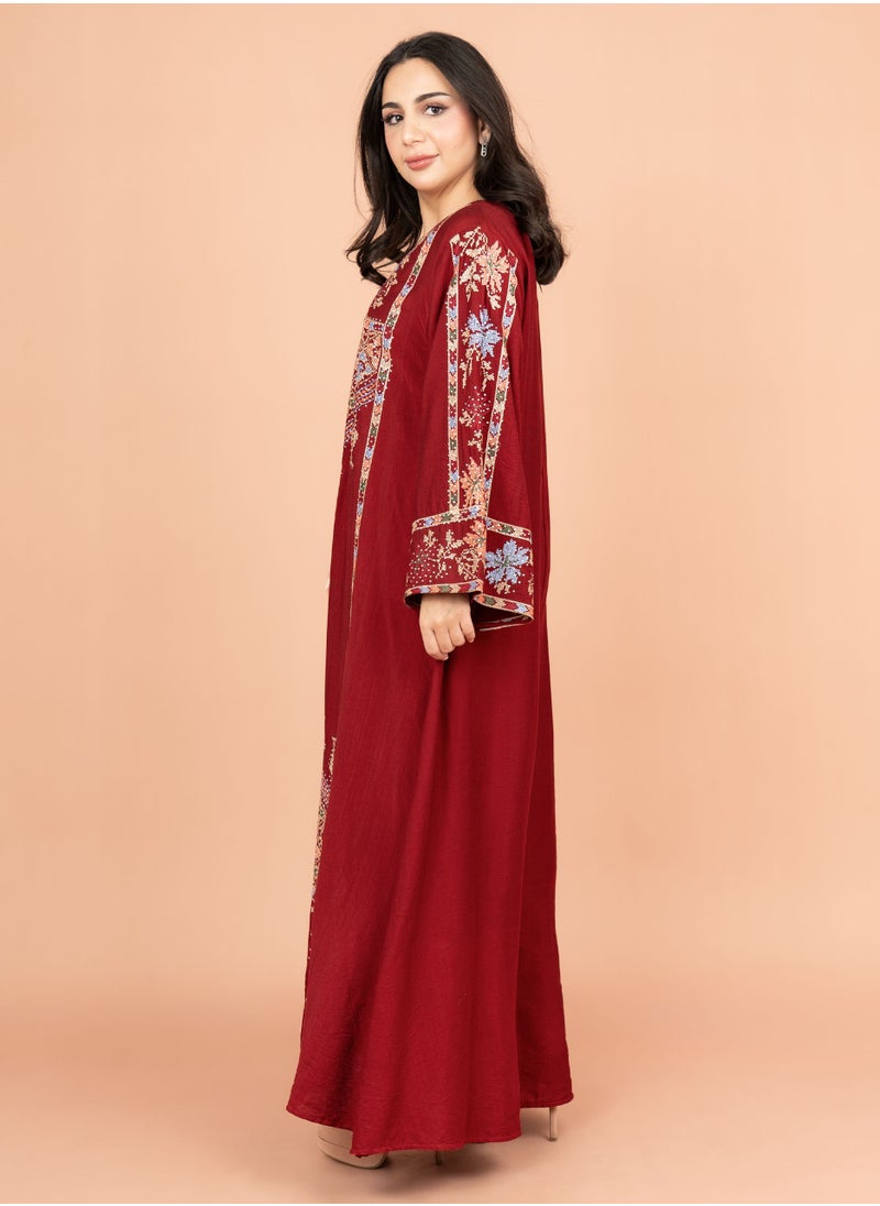 IKKXA Exquisite Embroidered Jalabiya with Delicate Details IK4008 Red  - Image 3
