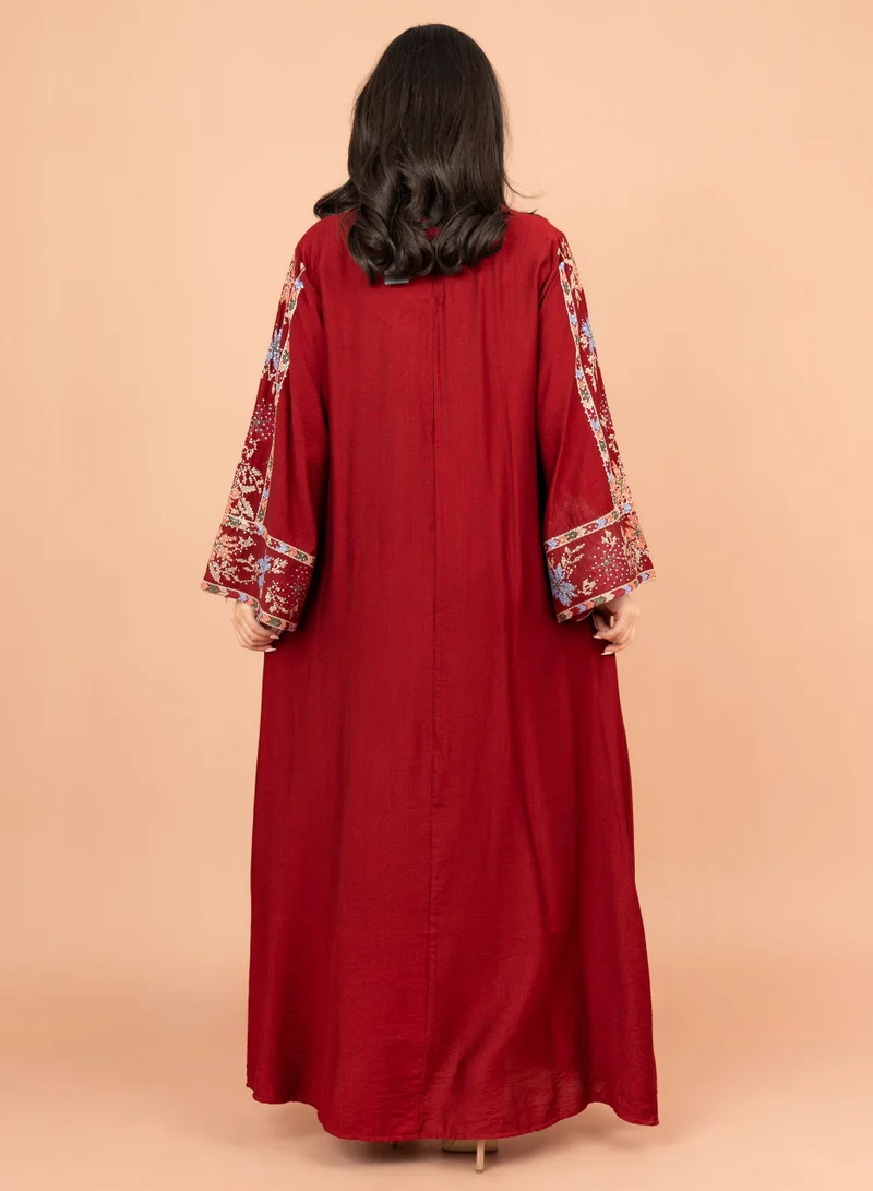 IKKXA Exquisite Embroidered Jalabiya with Delicate Details IK4008 Red