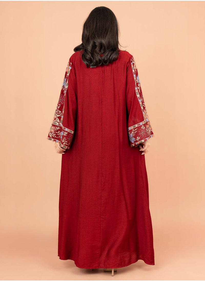 IKKXA Exquisite Embroidered Jalabiya with Delicate Details IK4008 Red  - Image 4