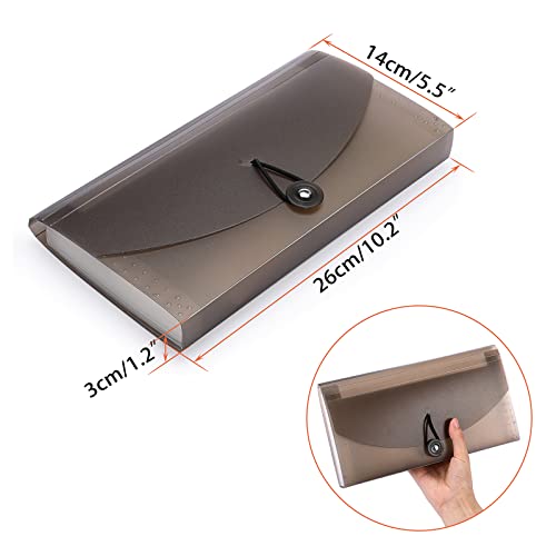 BTSKY Expanding Accordion File 13 Pockets Small Card Ticket Holder Storage Folder Check Bill Plastic Wallet Case Coffee Translucent - Image 3