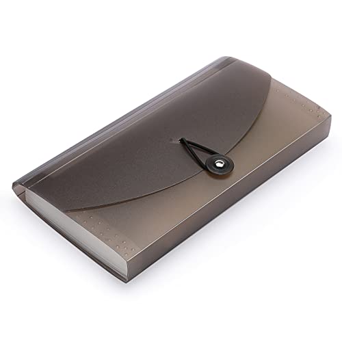 BTSKY Expanding Accordion File 13 Pockets Small Card Ticket Holder Storage Folder Check Bill Plastic Wallet Case Coffee Translucent - Image 1