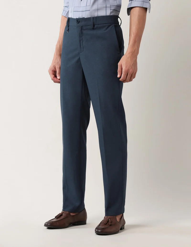 Arrow Blue Dobby Mid Rise Trousers for Men | Best Price UAE