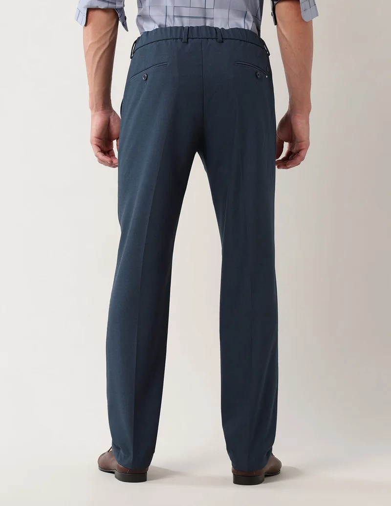 Arrow Blue Dobby Mid Rise Trousers for Men | Best Price UAE