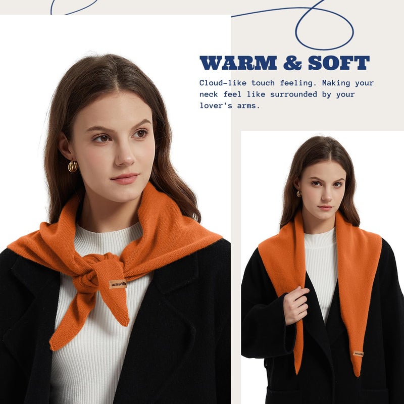 ACUSHLA 100% Merino Wool Triangle Scarf for Women Winter Neck Gaiter Warmer Knit Fashion Hooded Scarf Lightweight Soft Warm Neck Wrap for Ladies, 15.7'' X 47.2'', Orange - Image 2