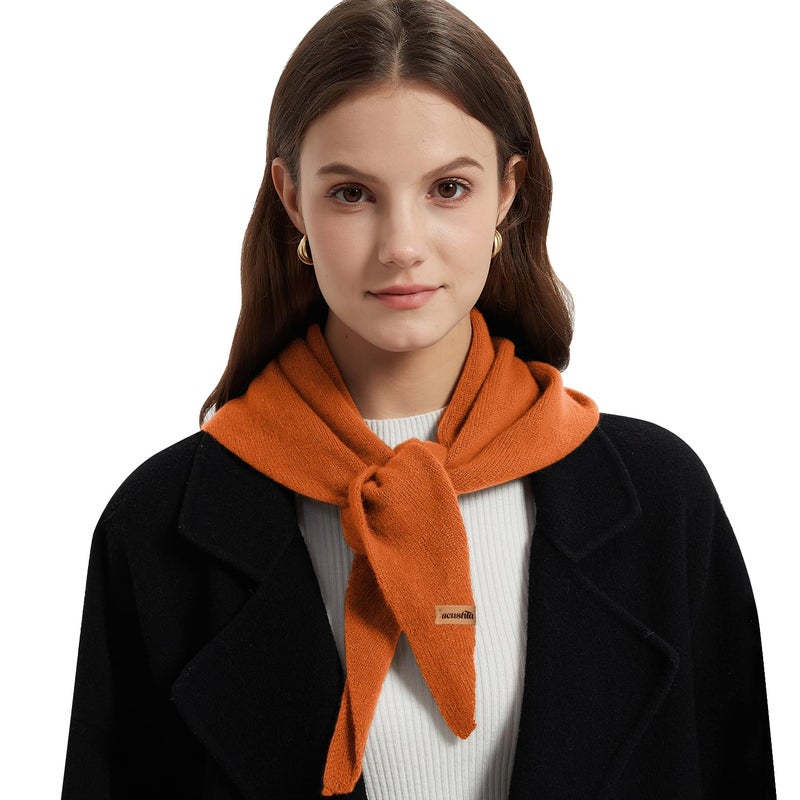 ACUSHLA 100% Merino Wool Triangle Scarf for Women Winter Neck Gaiter Warmer Knit Fashion Hooded Scarf Lightweight Soft Warm Neck Wrap for Ladies, 15.7'' X 47.2'', Orange - Image 1