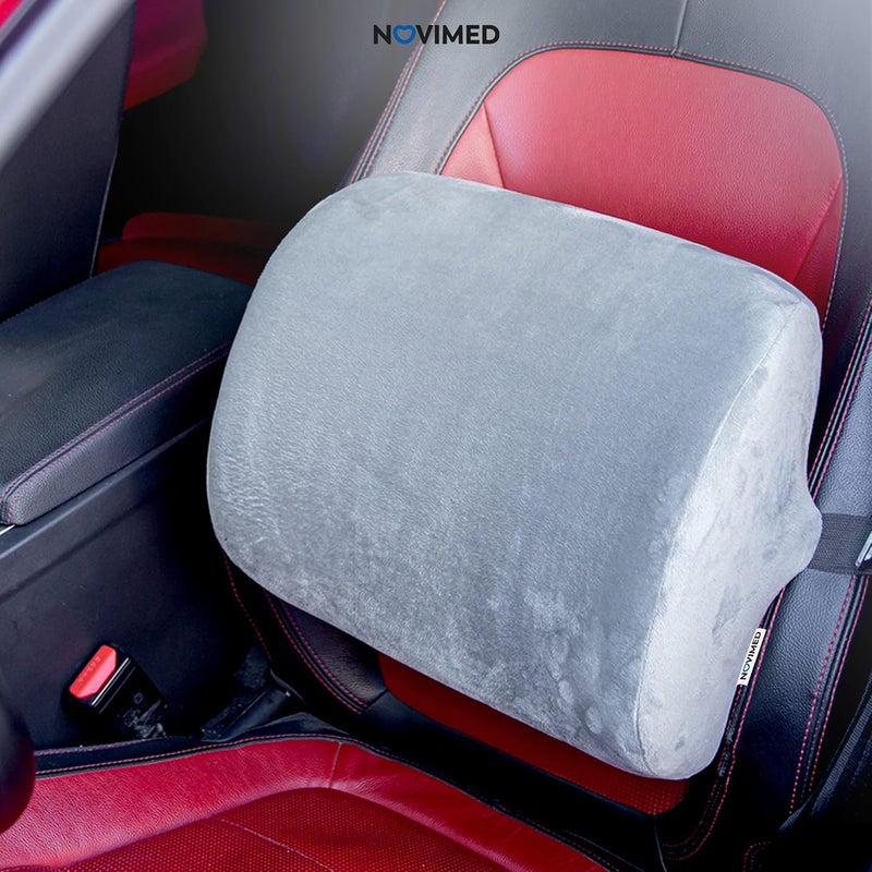 NOVIMED Memory Foam Lumbar Support Cushion - Ergonomic Back Pain Relief for Sciatica, Tailbone, and Hemorrhoids - Thicker, Breathable, and Non-Slip Design for Long Drives - Grey - Image 5
