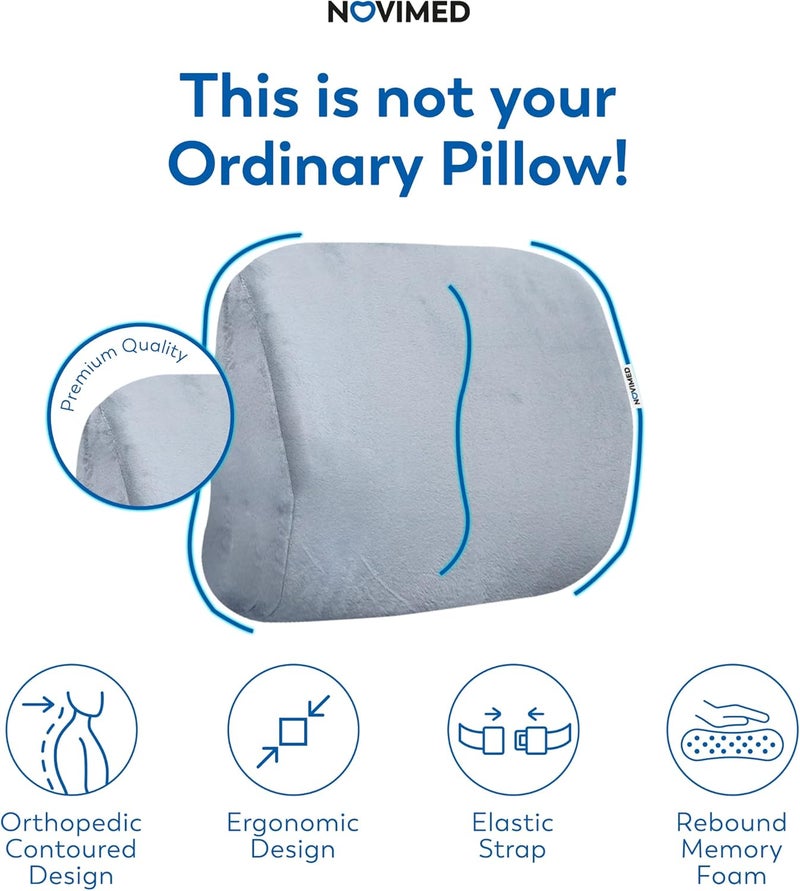 NOVIMED Memory Foam Lumbar Support Cushion - Ergonomic Back Pain Relief for Sciatica, Tailbone, and Hemorrhoids - Thicker, Breathable, and Non-Slip Design for Long Drives - Grey - Image 4