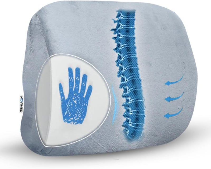 NOVIMED Memory Foam Lumbar Support Cushion - Ergonomic Back Pain Relief for Sciatica, Tailbone, and Hemorrhoids - Thicker, Breathable, and Non-Slip Design for Long Drives - Grey - Image 1