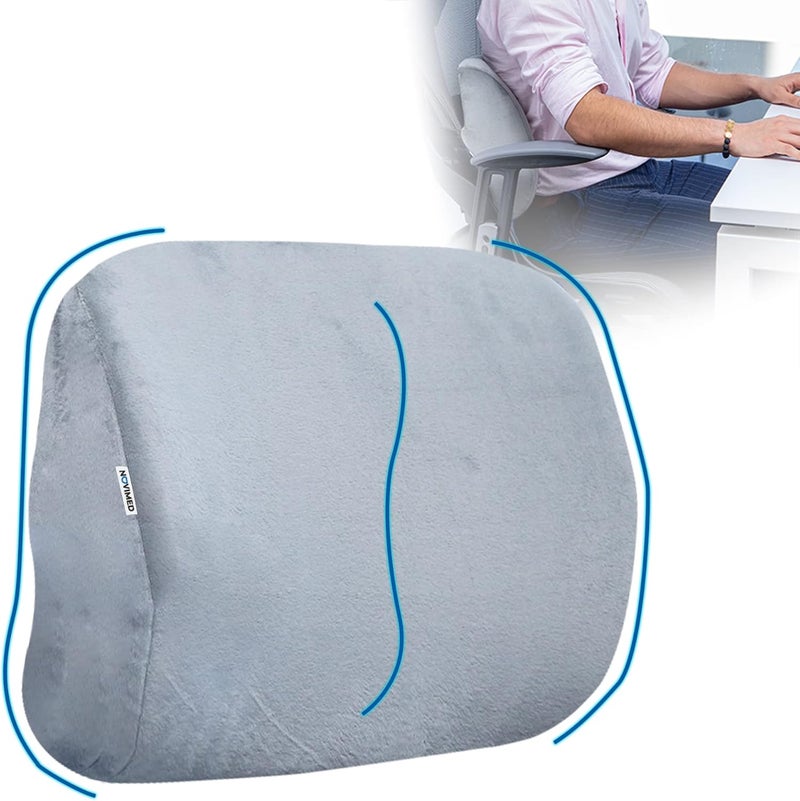 NOVIMED Memory Foam Lumbar Support Cushion - Ergonomic Back Pain Relief for Sciatica, Tailbone, and Hemorrhoids - Thicker, Breathable, and Non-Slip Design for Long Drives - Grey - Image 2